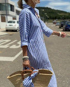 Women's Striped Shirt Dress – Belted Midi Dress