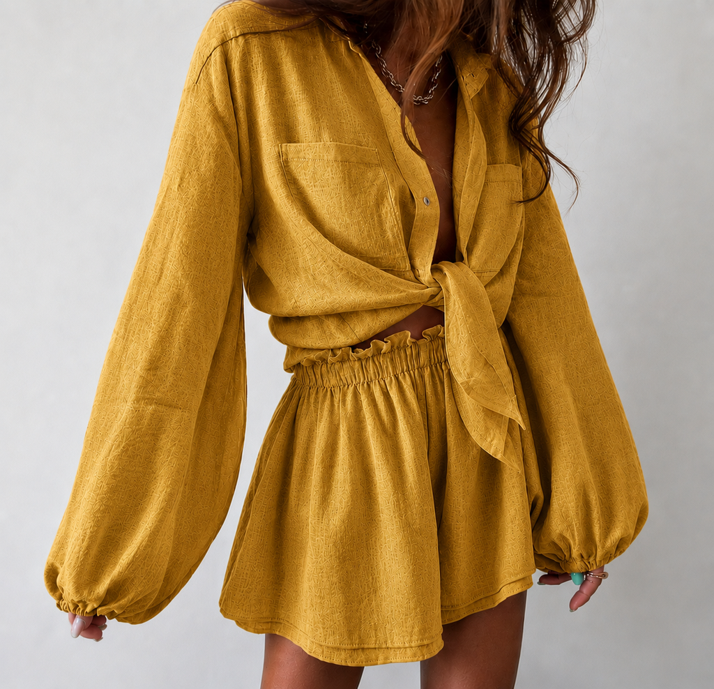 Women's Collared Wrap Mini Dress – Long Sleeve Shirt Style Dress