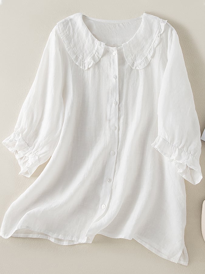 Women's Peter Pan Collar Blouse – Ruffle Detail Blouse