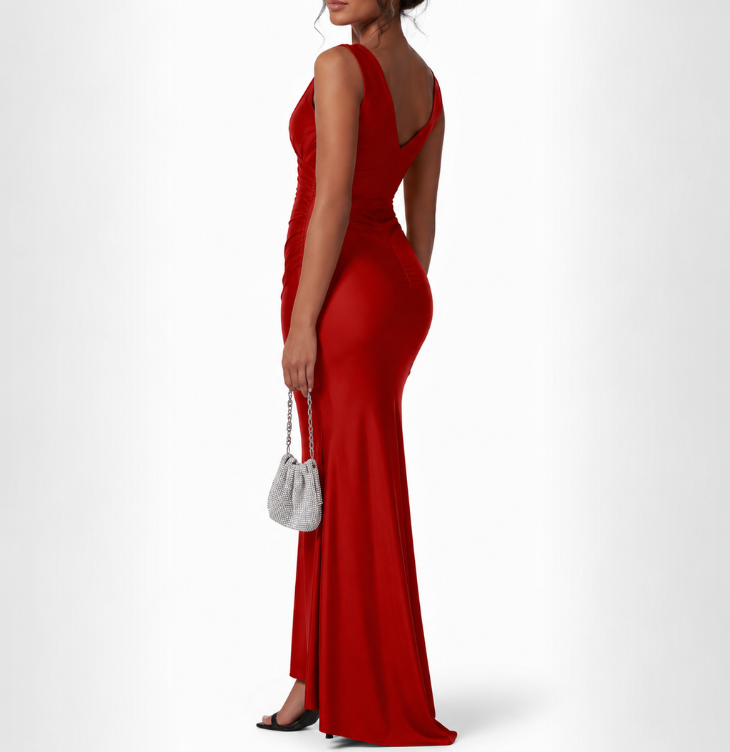 Women's Formal V-Neck Dress – Sleeveless Side Slit Occasion Dress