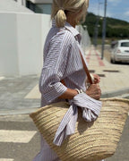 Women's Striped Shirt Dress – Belted Midi Dress