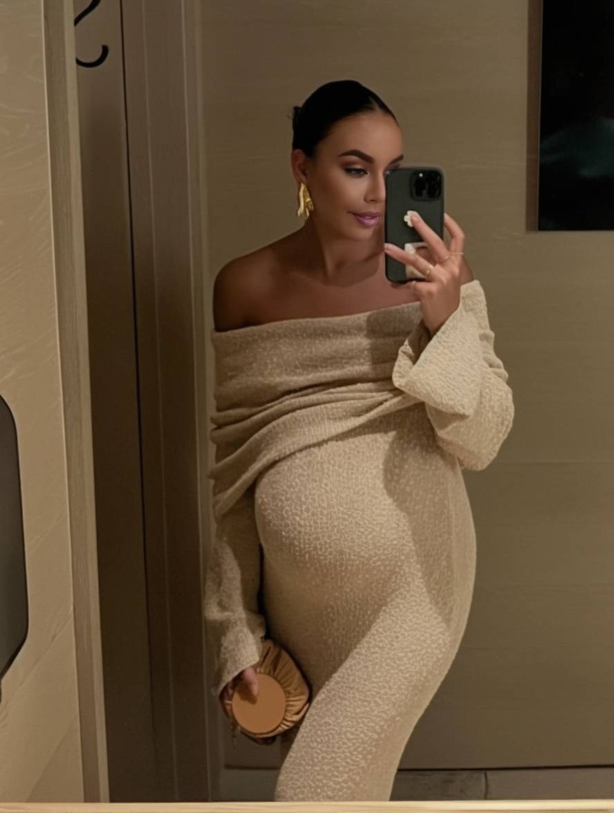 Women's Maternity Off-Shoulder Dress – Long Sleeve Pregnancy Dress