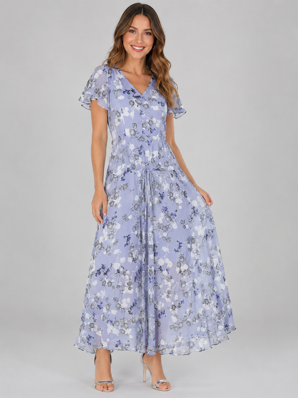 Women's Draped Floral Maxi Dress – Flowy Relaxed Summer Dress