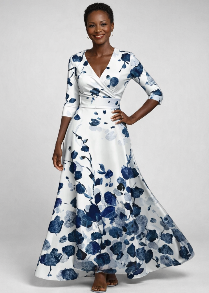 Women's Floral Wrap Maxi Dress – V-Neck Summer Dress