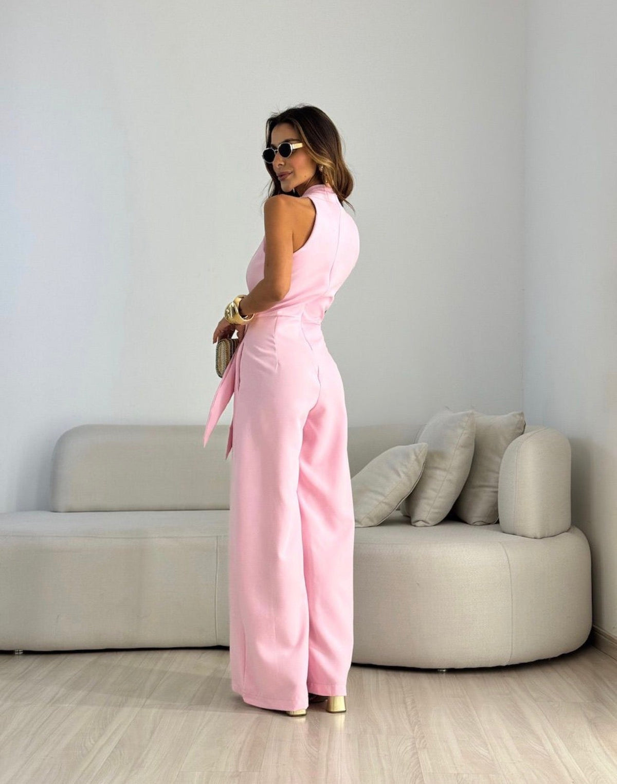 Women's Halter Neck Formal Jumpsuit – Flowy Evening Occasion Jumpsuit