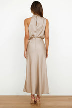 Women's Flowy Halter Midi Dress – Relaxed Cocktail Occasion Dress