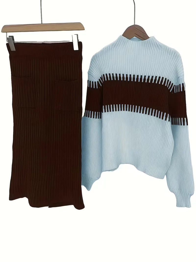 Women's Ribbed Sweater Set – Matching Knit Skirt Set