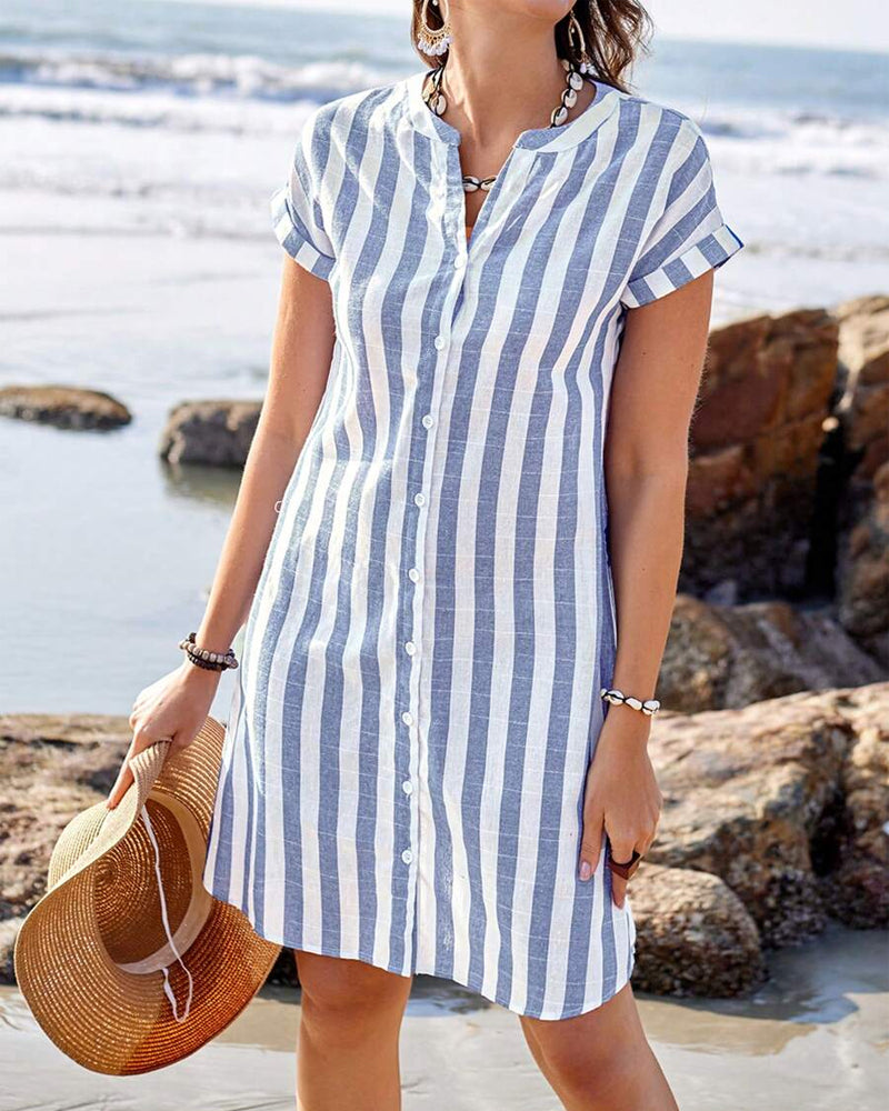 Women's Striped Shirt Dress – Button-Up Summer Dress