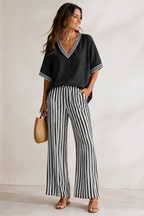 Women's Striped Two-Piece Set – Wide Leg Summer Set
