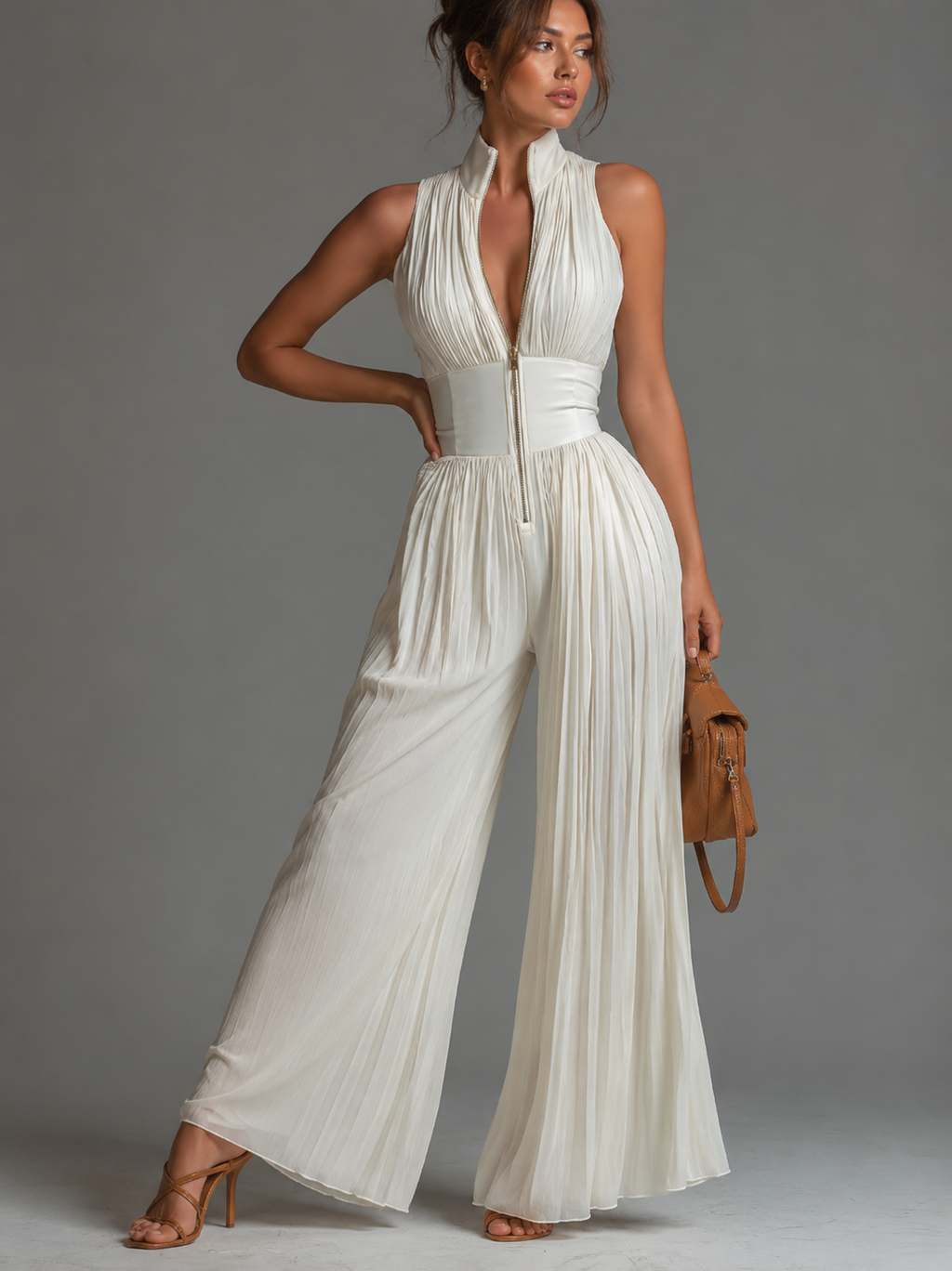 Women's Floral V-Neck Jumpsuit – Wide Leg Summer Occasion Jumpsuit