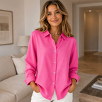 Women's Button Accent Blouse – Relaxed Long Sleeve Shirt Blouse