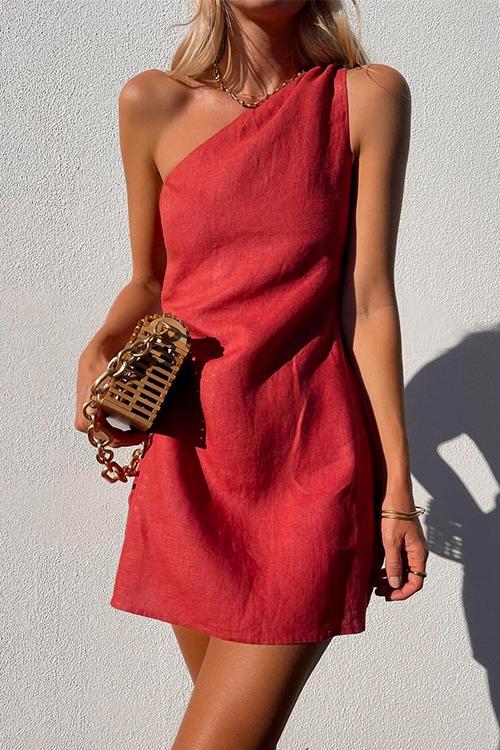 Women's One-Shoulder Mini Dress – Casual Summer Dress