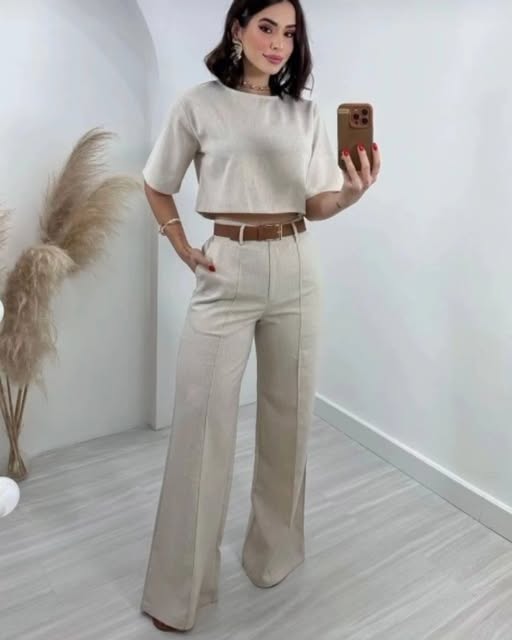 Women's High Waist Flared Pants Set – Relaxed Top Casual Two Piece Set