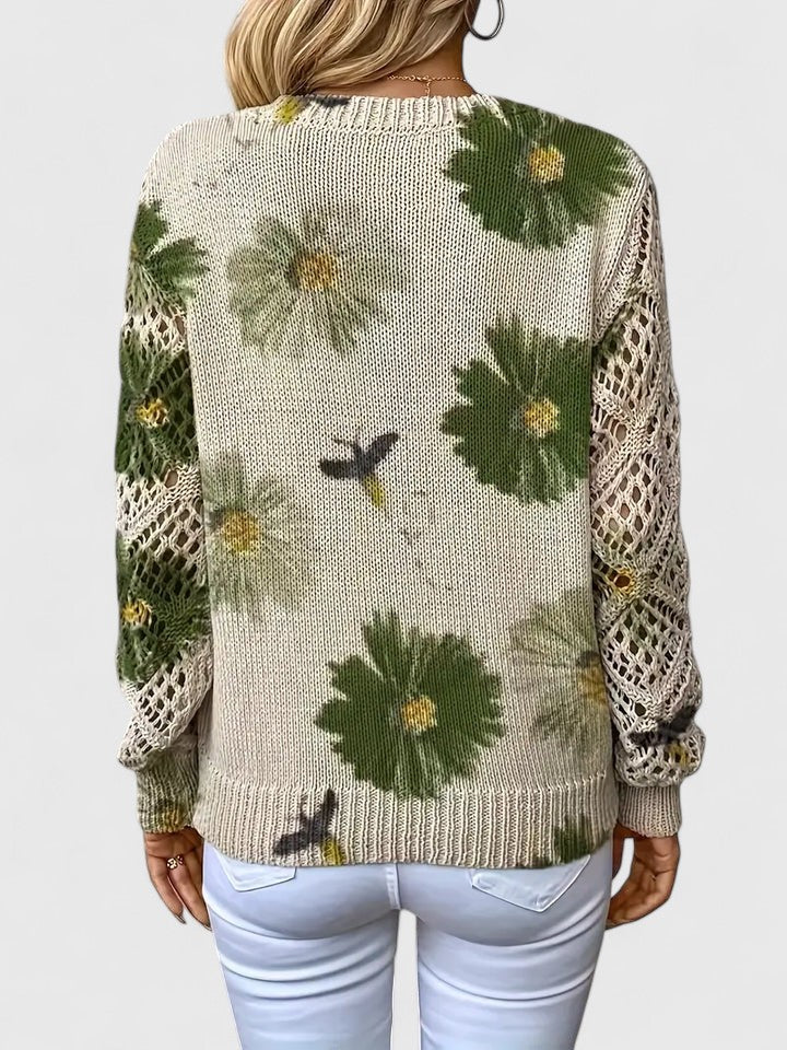 Women's Floral V-Neck Cardigan – Lightweight Flower Knit Cardigan