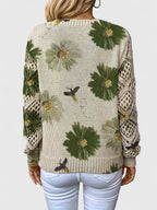 Women's Floral V-Neck Cardigan – Lightweight Flower Knit Cardigan
