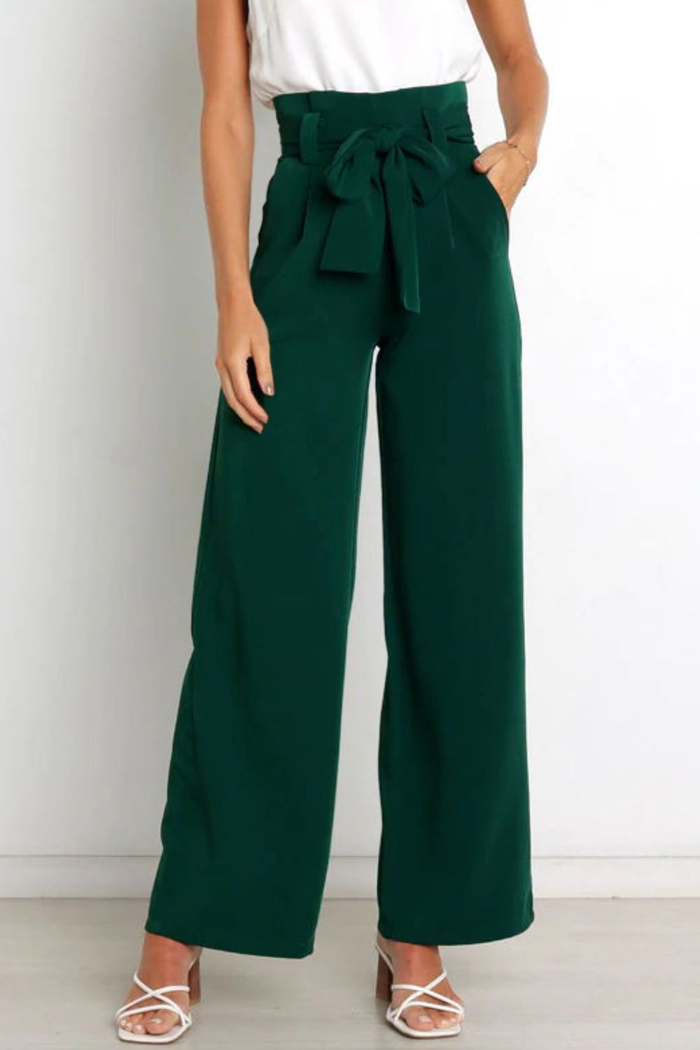 Women's High Waist Paperbag Pants – Bow Waist Wide Leg Trousers