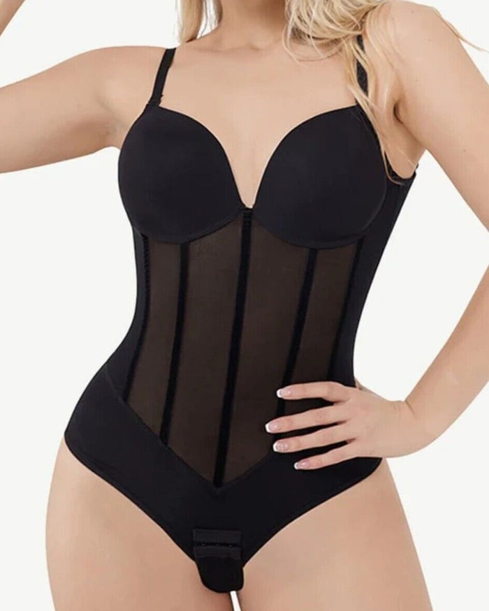 Women's Low Back Shaping Bodysuit – Mesh Corset Tummy Control Bodysuit