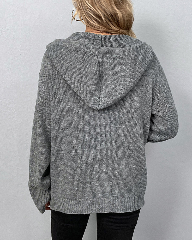 Women's Lace-Up Hooded Cardigan – Relaxed Long Sleeve Cardigan