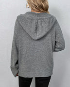Women's Lace-Up Hooded Cardigan – Relaxed Long Sleeve Cardigan