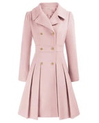 Women's Tailored Pleated Coat – Long Button Front Winter Overcoat