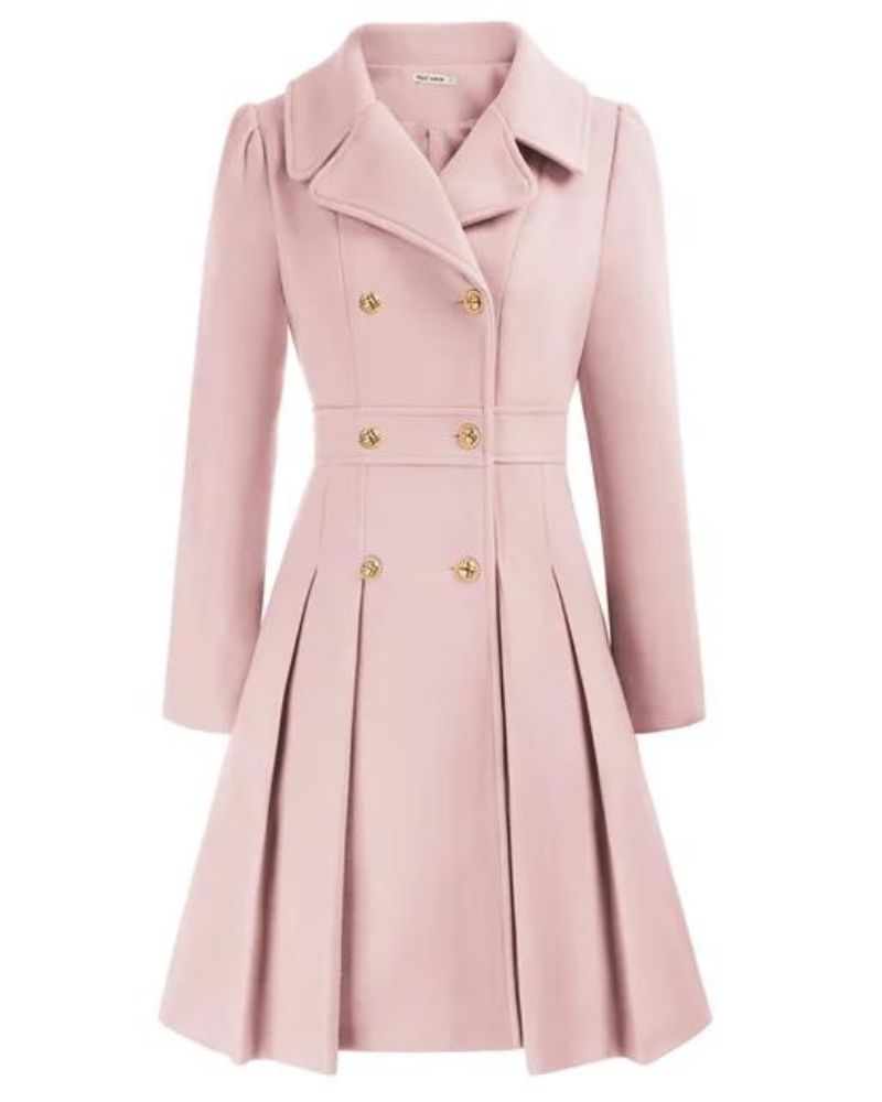 Women's Tailored Pleated Coat – Long Button Front Winter Overcoat