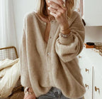 Women's Statement Sleeve Cardigan – Oversized Ribbed Neck Cardigan