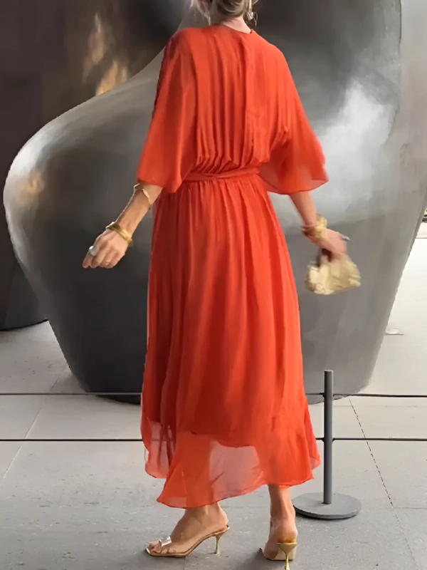 Women's Wrap Midi Dress – Tie Waist Dress – Autumn