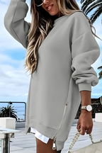 Women's Side-Zip Oversized Sweater – Relaxed Long Sleeve Pullover