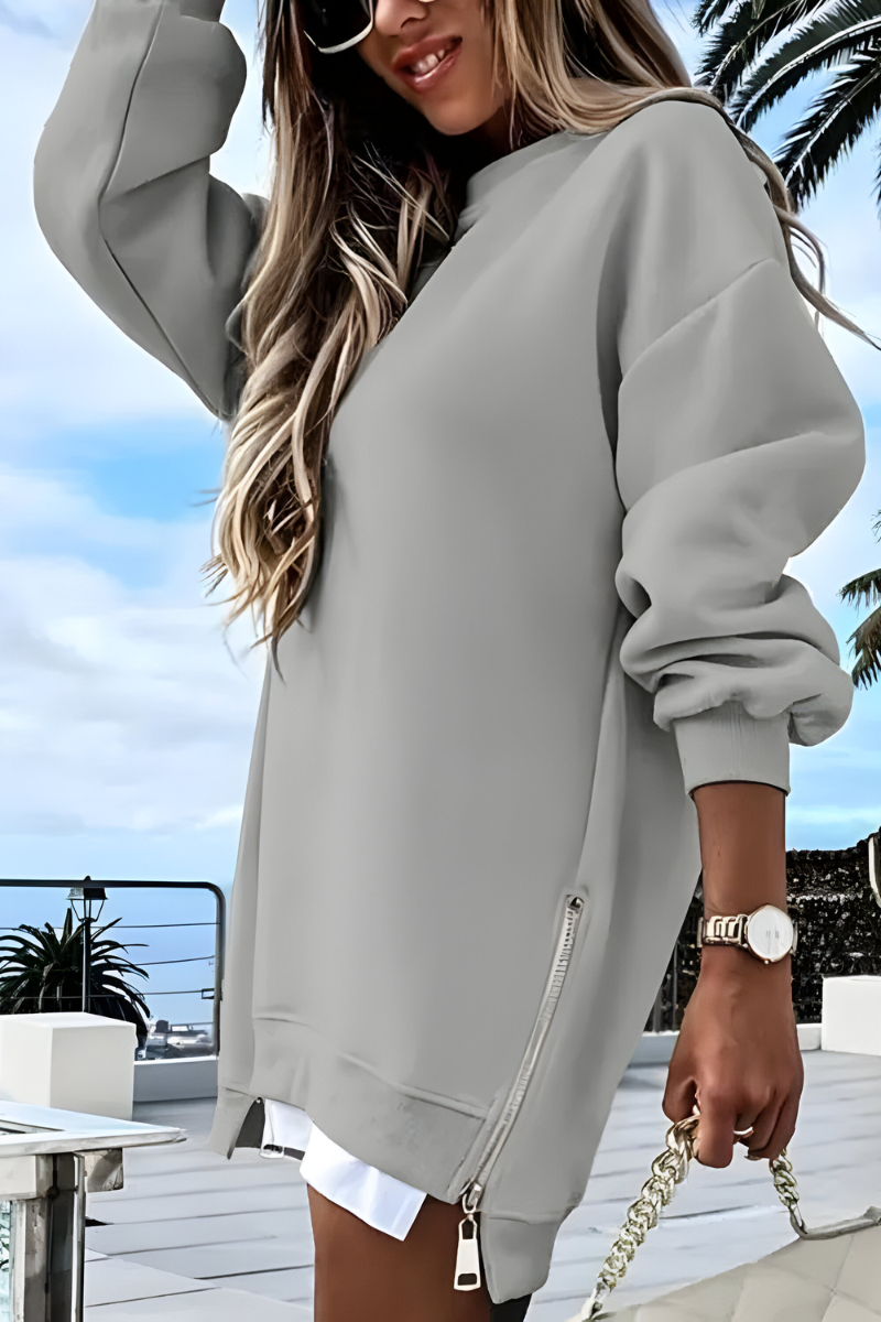 Women's Side-Zip Oversized Sweater – Relaxed Long Sleeve Pullover