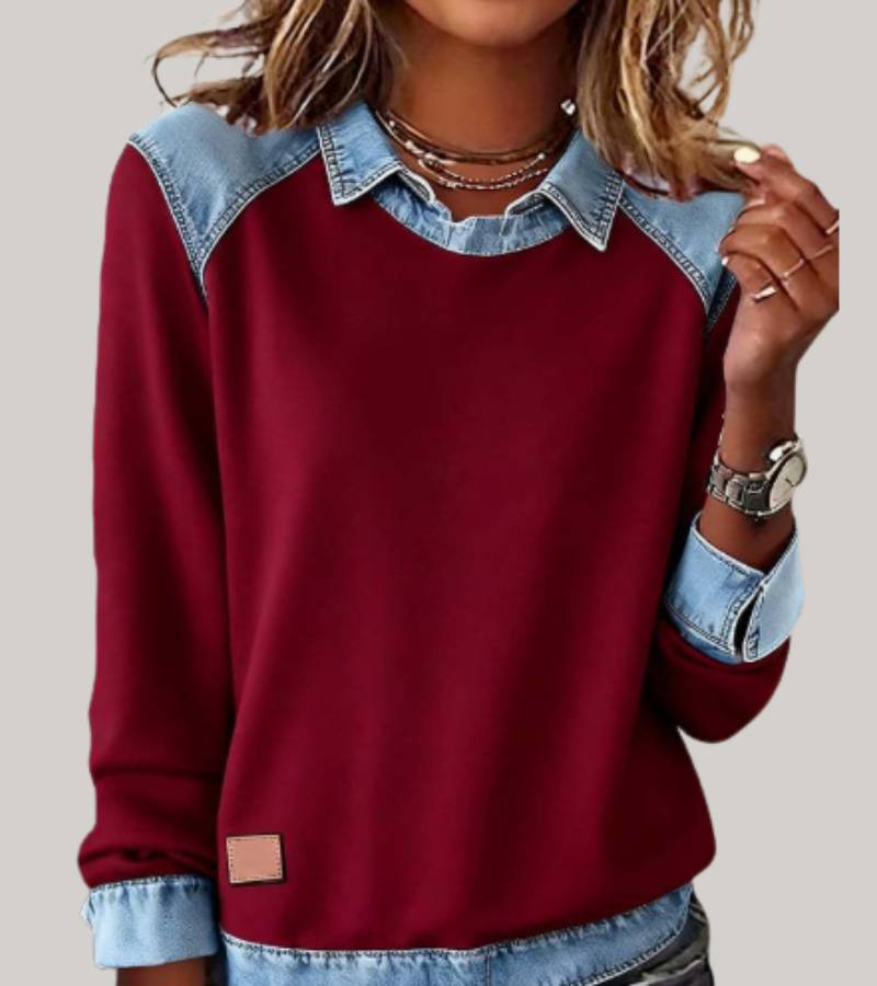 Women's Contrast Panel Sweater – Two-Tone Relaxed Knit Pullover