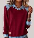 Women's Contrast Panel Sweater – Two-Tone Relaxed Knit Pullover