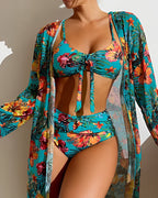Women’s Tropical Print Bikini Set with Cover-Up – Beach Swimwear - Juanita