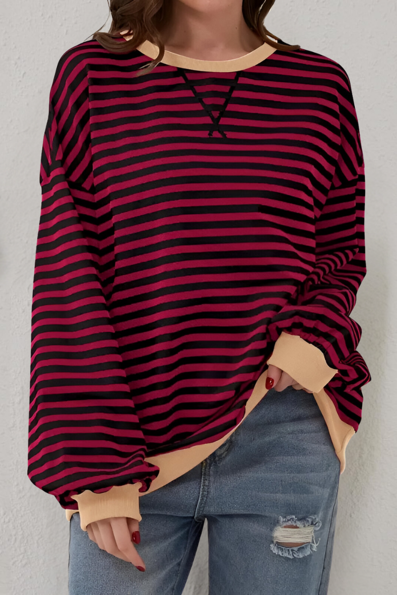 Women's Striped Crew Neck Sweatshirt – Relaxed Long Sleeve Pullover