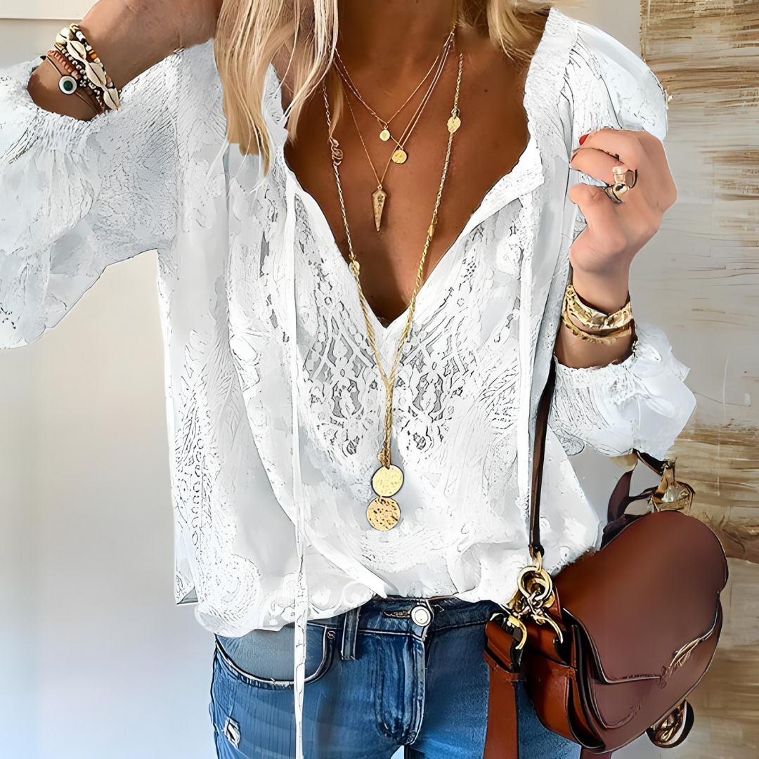 Women's Boho Blouse with V Neckline and Relaxed Fit