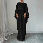 Women's Pleated Cape Wedding Guest Maxi Dress – Draped Formal Evening Dress