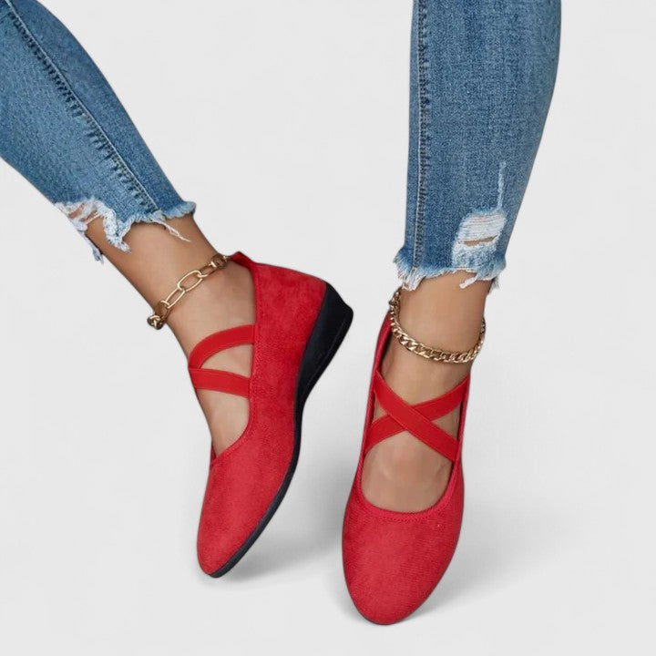 Women's Ballet Flats with Cross Straps and Cushioned Comfort