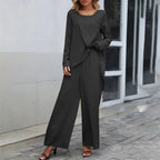 Women's Asymmetrical Two-Piece Set – Wide Leg Pants Matching Set