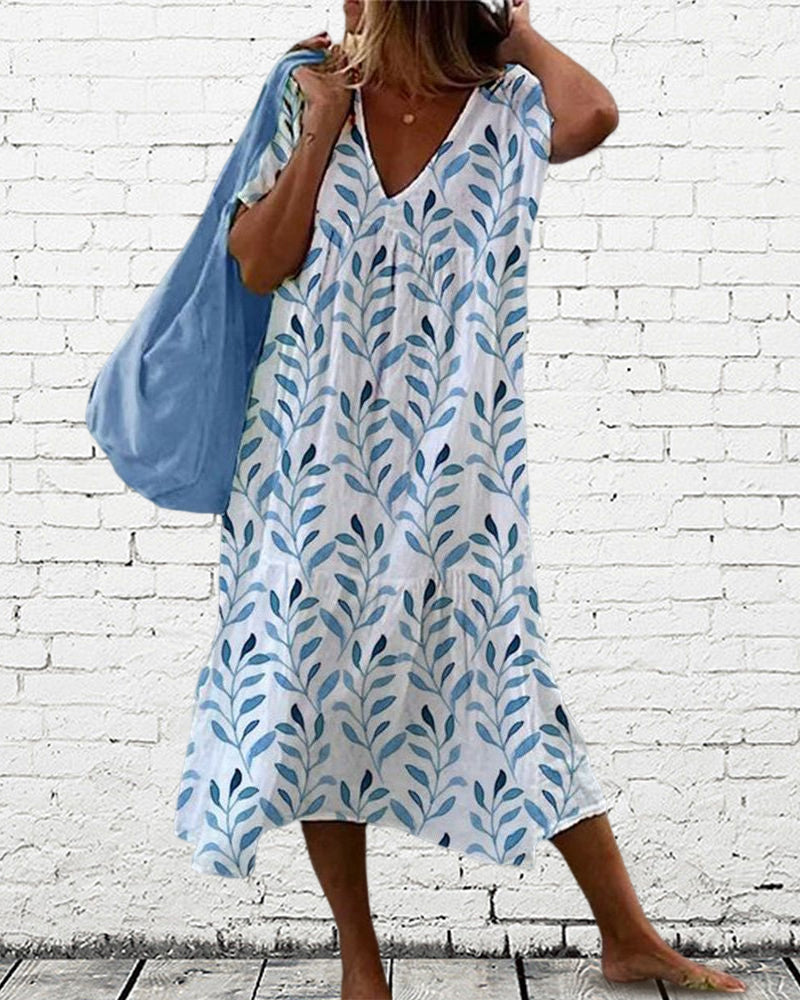 Serphine | Leaf Print Midi Dress