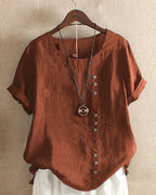 Women's Casual Blouse with Button Detail and Short Sleeves