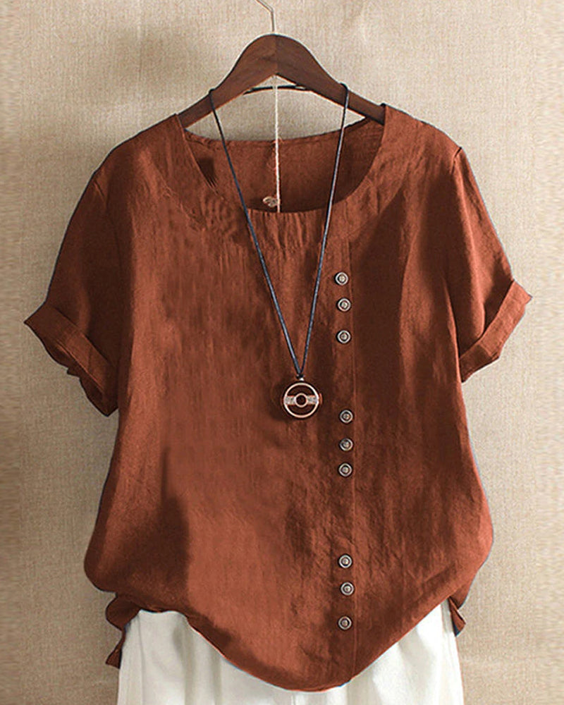Women's Casual Blouse with Button Detail and Short Sleeves