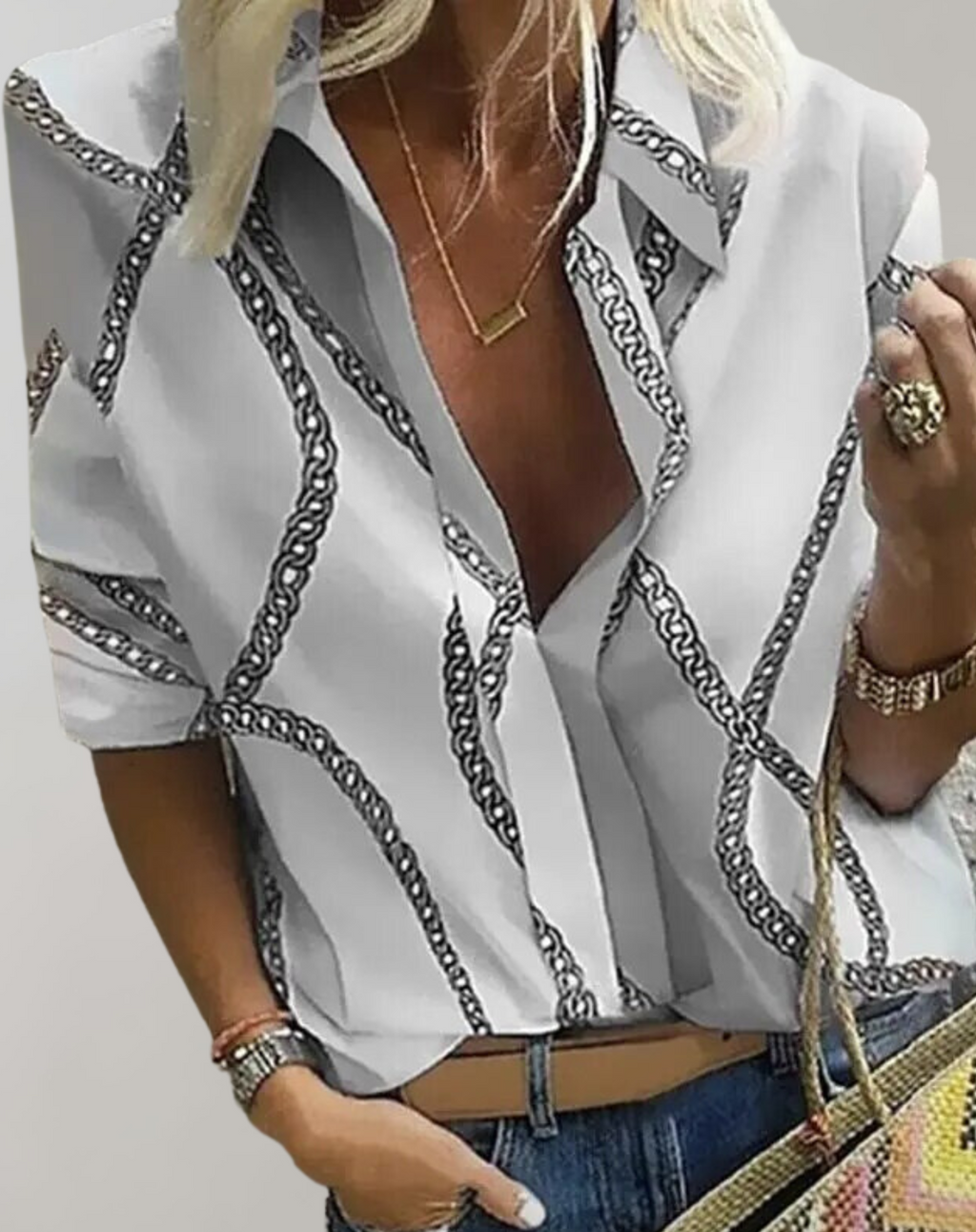 Women's Chain Print Blouse – Elegant Office Blouse