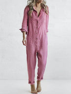 Women's Long Sleeve Wide Leg Jumpsuit – Relaxed Full Length Occasion Jumpsuit