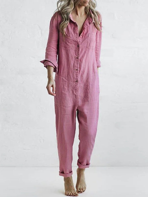 Women's Long Sleeve Wide Leg Jumpsuit – Relaxed Full Length Occasion Jumpsuit