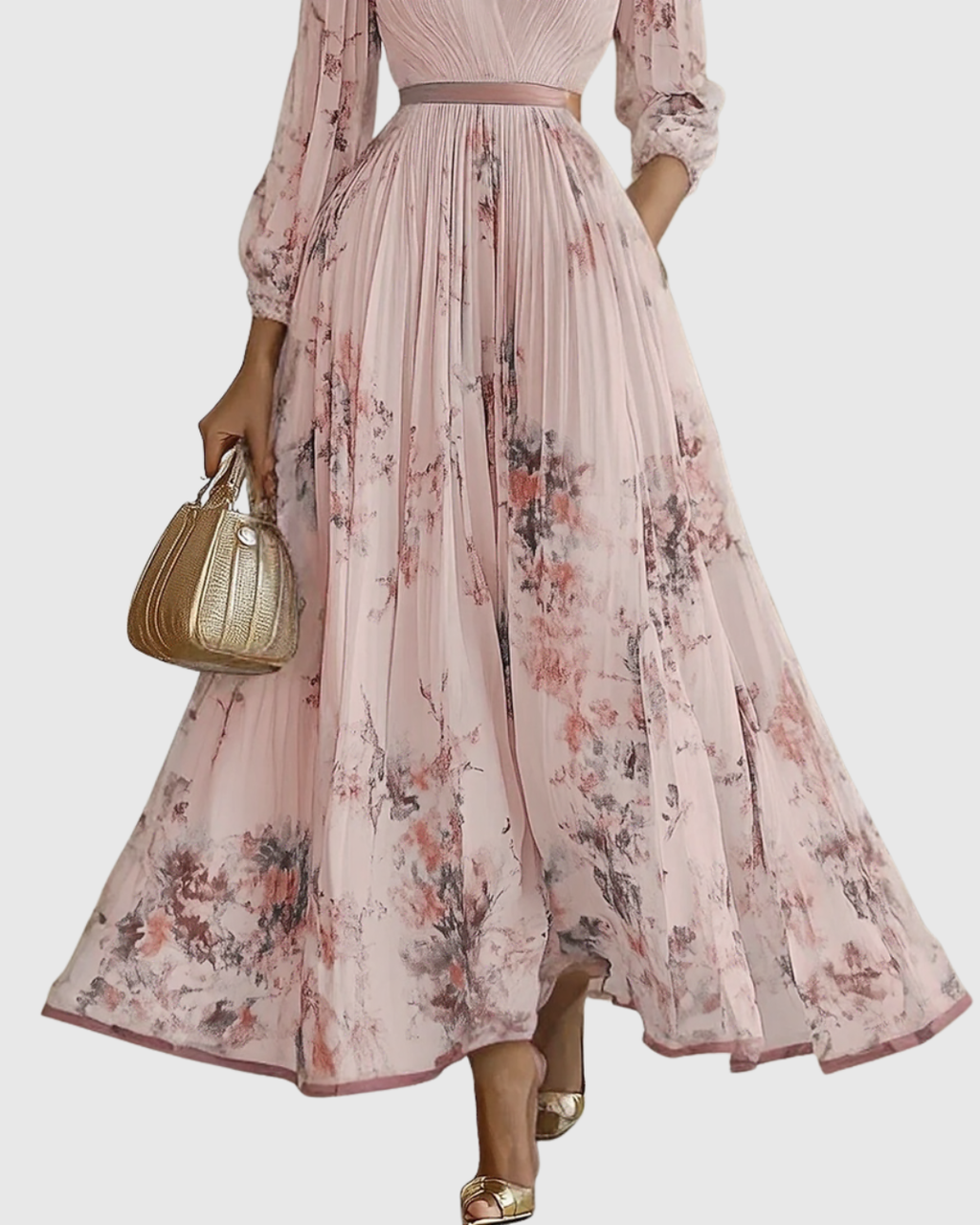 Women's Sleeveless Pleated Midi Dress – Floral Wedding Guest Occasion Dress