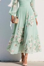 Women's Floral Pleated Wedding Guest Midi Dress – Flowy Summer Occasion Dress
