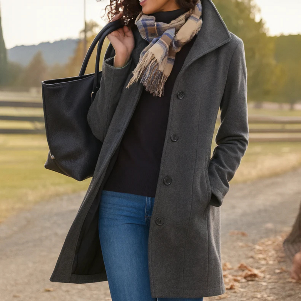 Women's Winter Coat – Button Front Long Coat – Helga