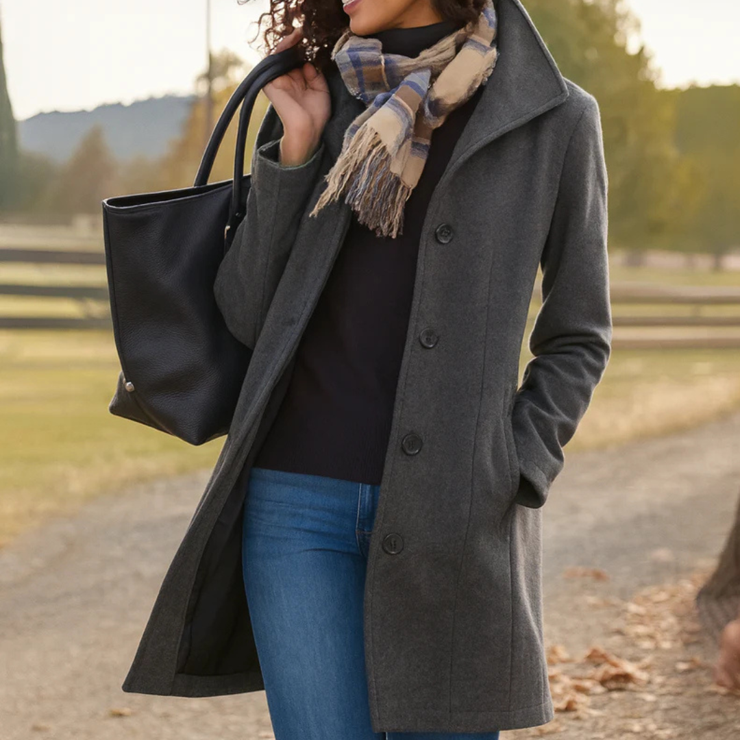 Women's Winter Coat – Button Front Long Coat – Helga