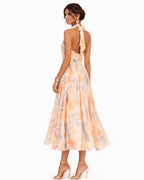 Women's Floral Backless Maxi Dress – Flowy Formal Occasion Dress