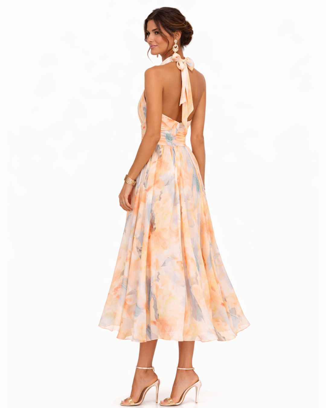 Women's Floral Backless Maxi Dress – Flowy Formal Occasion Dress
