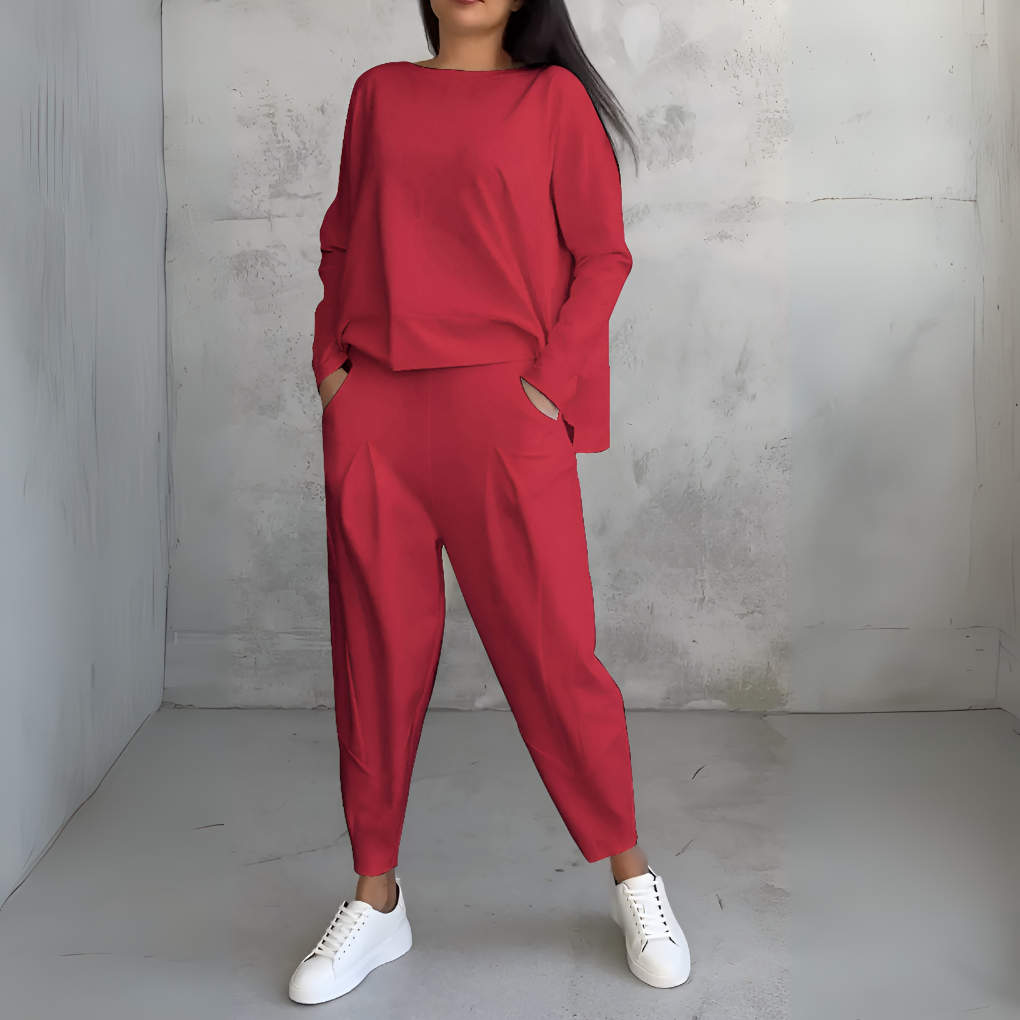 Women's Crew Neck Lounge Set – Long Sleeve Matching Pants Set